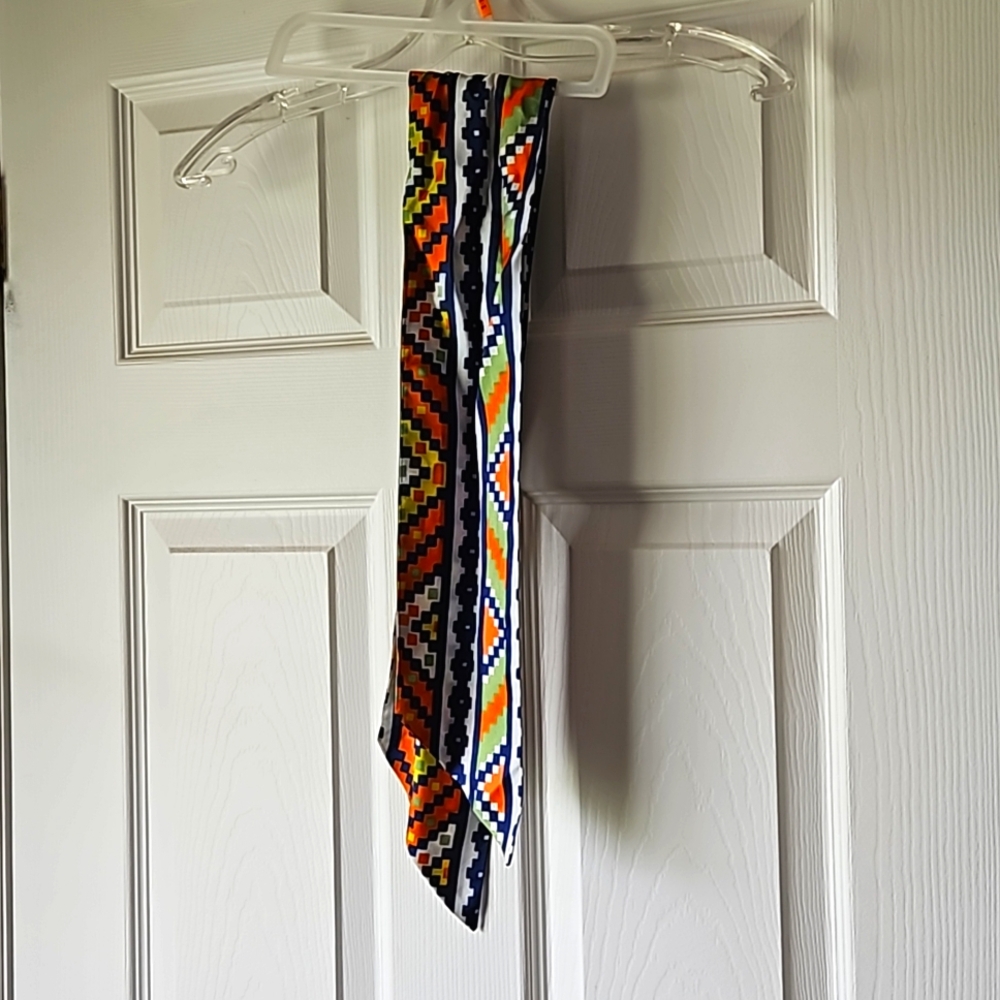 Scarf 70's navy white orange yellow and green